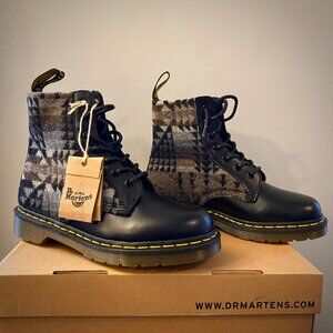 Dr. Martens x Pendleton 1460 Combat Lace Up Boots Black Gray Leather Wool US 8